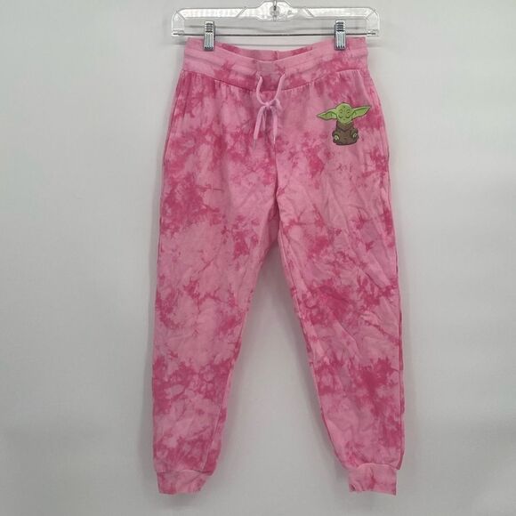 Star Wars Pink Tie Dye Baby Yoda Character Jogger Sweat Pants Elastic Waist XL - Picture 1 of 6